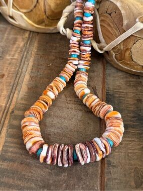 Desert Sunset Spiny Oyster and Turquoise Necklace
